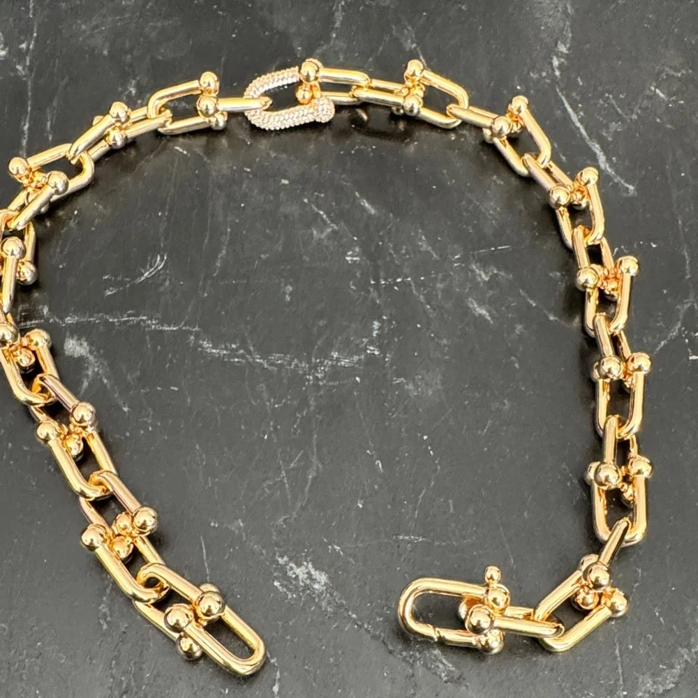 Elegant Designer Inspired Gold and rhinestone Chain Necklace